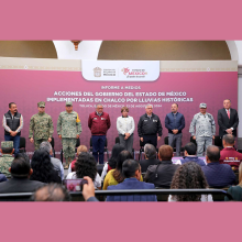 El secretario de Bienestar, Juan Carlos González Romero, asistió, junto con otros miembros del Gabinete de Gobierno, al Informe a Medios sobre acciones implementadas por el Gobierno del Estado de México en Chalco tras las recientes lluvias, evento encabezado por la Gobernadora Delfina Gómez Álvarez. 